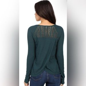 Lucky Brand Women's Lace Mixed Thermal Shirt Size Small